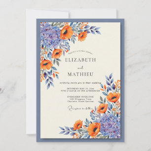 Invitation Mariage Vibrant Coquelicot Bleu Ardoise