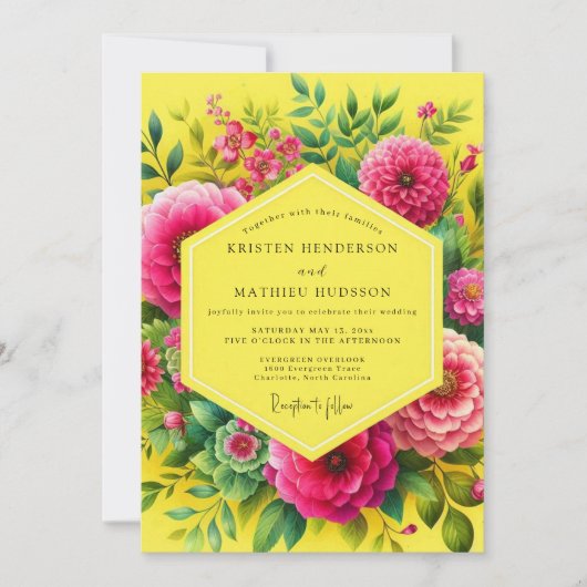 Invitation Mariage Vibrant Flora Citron (Devant)