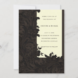 Invitation Mariage victorien à fleurs brun foncé