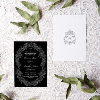 Invitation Mariage victorien antique classique en noir et bla