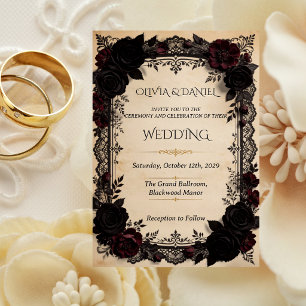 Invitation Mariage victorien en dentelle noire de luxe Dark R