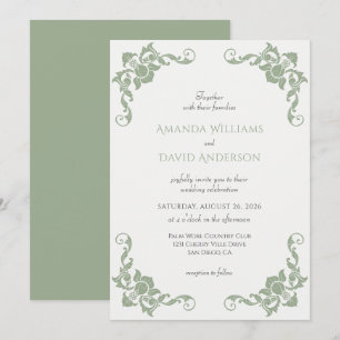 Invitation Mariage victorien français Sage Vert
