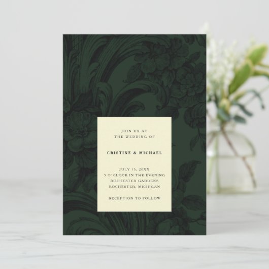 Invitation Mariage victorien vert foncé (Debout devant)