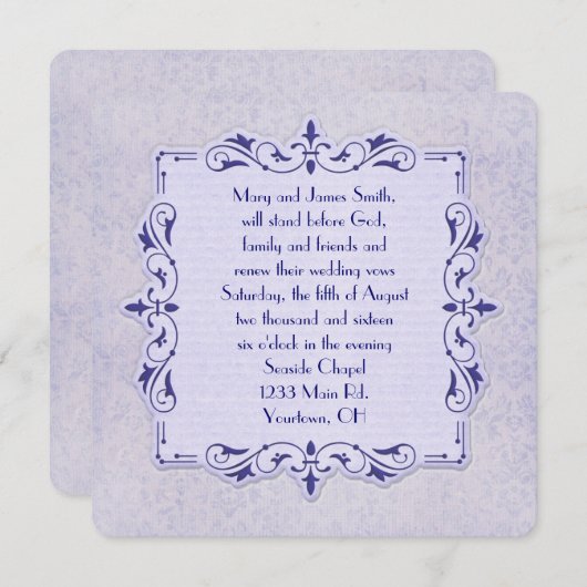 Invitation mariage victorien violet Vow Renewal (Devant / Derrière)