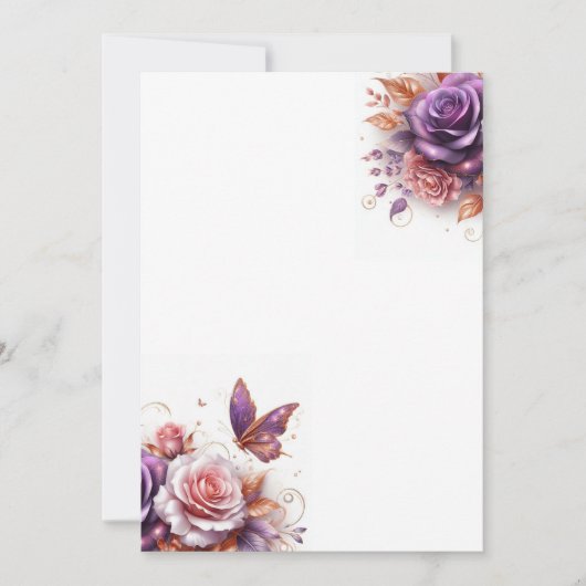 Invitation Mariage Vide Roses et Papillon (Devant)