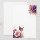 Invitation Mariage Vide Roses et Papillon (Devant / Derrière)