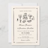 Invitation Mariage Vieux argent Noir Quirky tiré main (Devant)