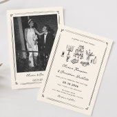Invitation Mariage Vieux argent Noir Quirky tiré main