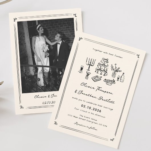 Invitation Mariage Vieux argent Noir Quirky tiré main