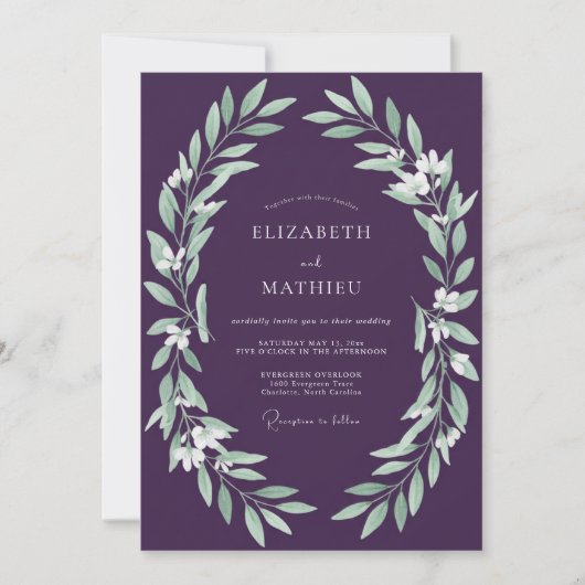 Invitation Mariage Vigne à Feuillage d'Améthyste (Devant)