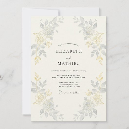 Invitation Mariage Vigne Argent Or (Devant)
