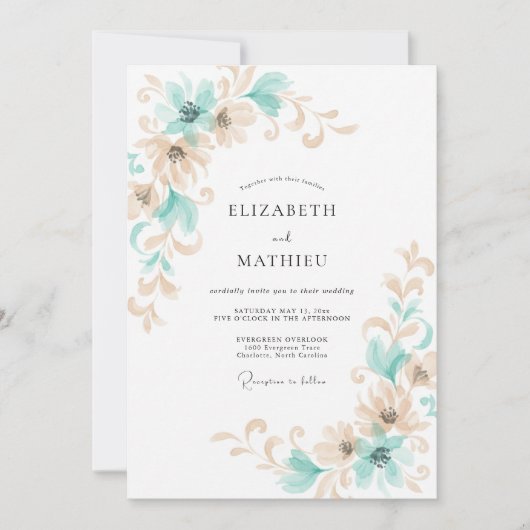 Invitation Mariage Vigne Champagne Aqua (Devant)
