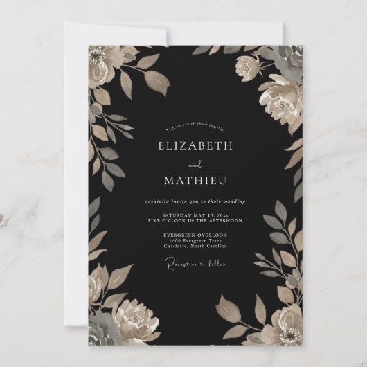 Invitation Mariage Vigne Champagne Noir (Devant)