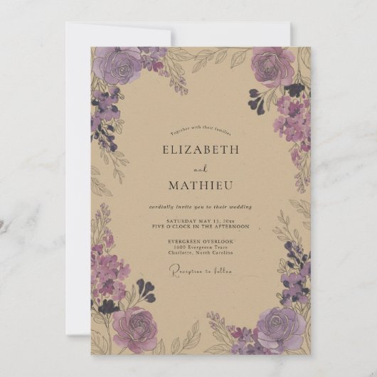 Invitation Mariage Vigne Champagne prune (Devant)