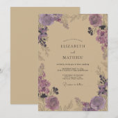 Invitation Mariage Vigne Champagne prune (Devant / Derrière)