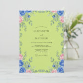 Invitation Mariage Vigne Chartreuse Cobalt (Debout devant)