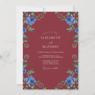 Invitation Mariage Vigne Cobalt Bordeaux