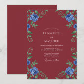 Invitation Mariage Vigne Cobalt Bordeaux (Devant / Derrière)