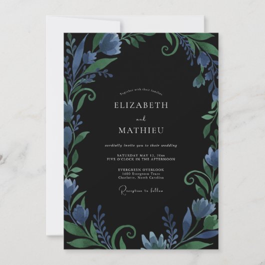 Invitation Mariage Vigne Cobalt Noir (Devant)