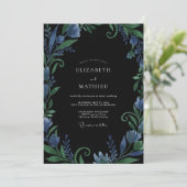 Invitation Mariage Vigne Cobalt Noir (Debout devant)