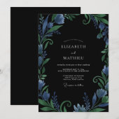 Invitation Mariage Vigne Cobalt Noir (Devant / Derrière)