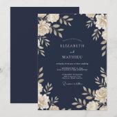 Invitation Mariage Vigne Crème Navy (Devant / Derrière)