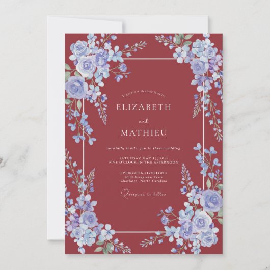 Invitation Mariage Vigne de Pervenche Cramoisi (Devant)