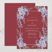 Invitation Mariage Vigne de Pervenche Cramoisi (Devant / Derrière)