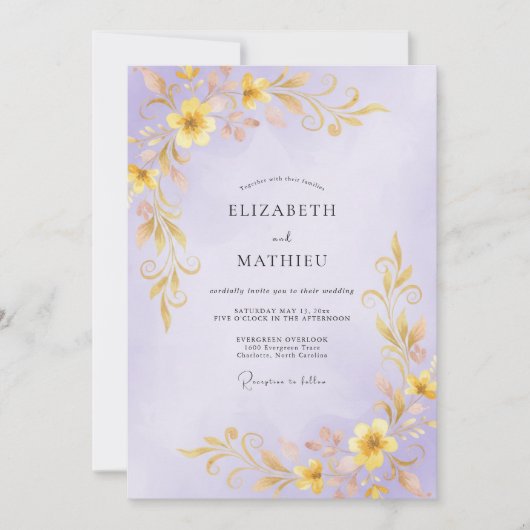 Invitation Mariage Vigne Dorée Lilas (Devant)