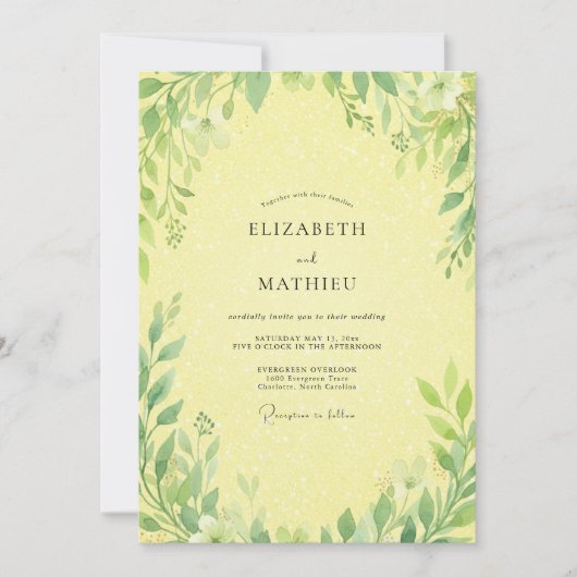 Invitation Mariage Vigne Feuillage Citron (Devant)