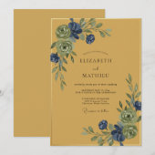 Invitation Mariage Vigne Indigo Moutarde (Devant / Derrière)