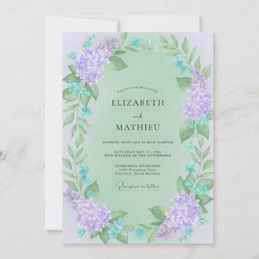Invitation Mariage Vigne Lilas Menthe (Devant)