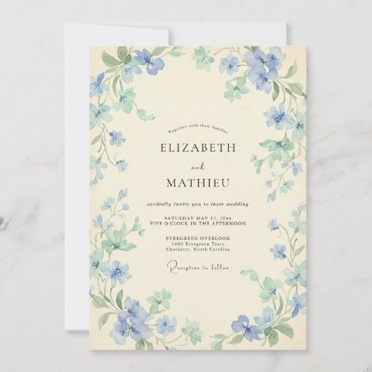 Invitation Mariage Vigne Menthe Céruléen (Devant)