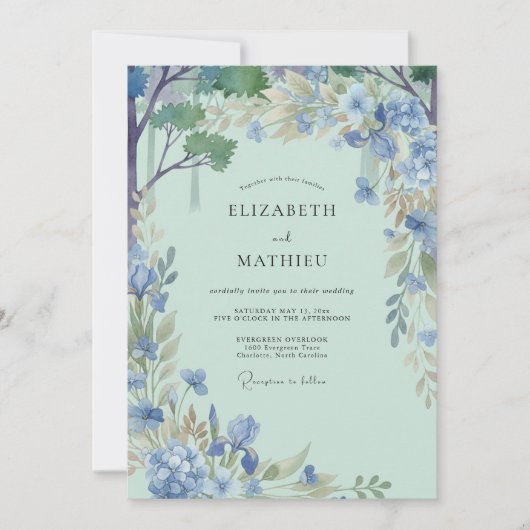 Invitation Mariage Vigne Menthe Pervenche (Devant)