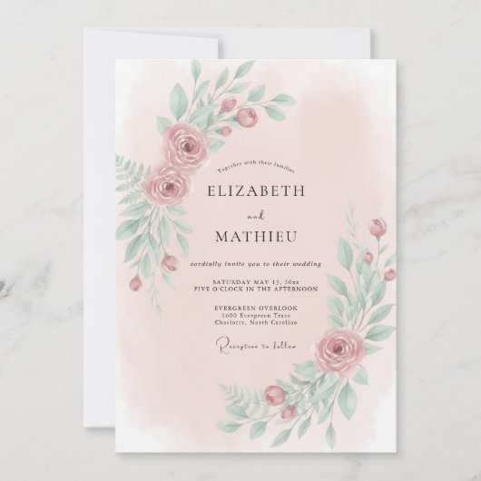 Invitation Mariage Vigne Menthe Rose (Devant)