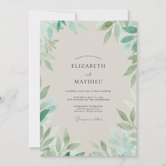 Invitation Mariage Vigne Mousse de Mer Pâle (Devant)