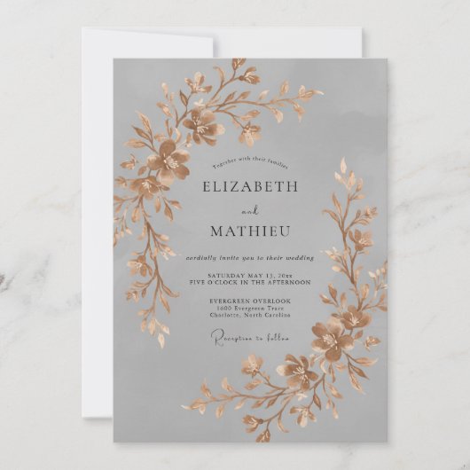 Invitation Mariage Vigne Or Acier (Devant)