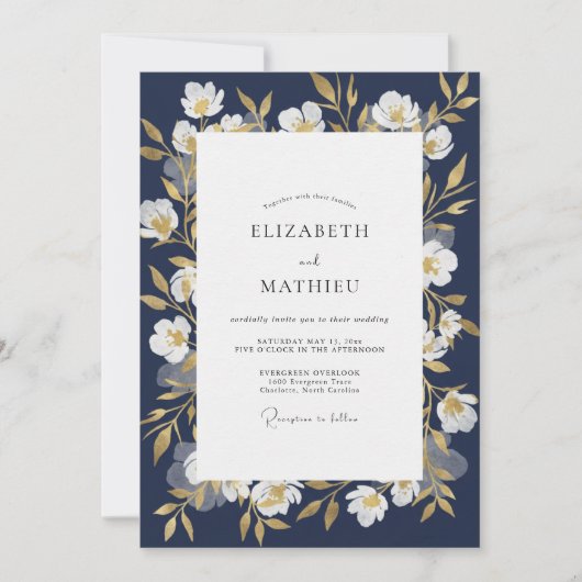 Invitation Mariage Vigne Or de Minuit (Devant)