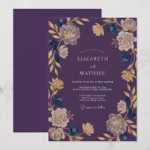Invitation Mariage Vigne Peinte en Prune (Devant / Derrière)