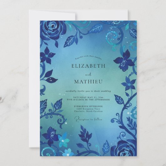Invitation Mariage Vigne Rose de Cobalt (Devant)