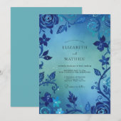 Invitation Mariage Vigne Rose de Cobalt (Devant / Derrière)