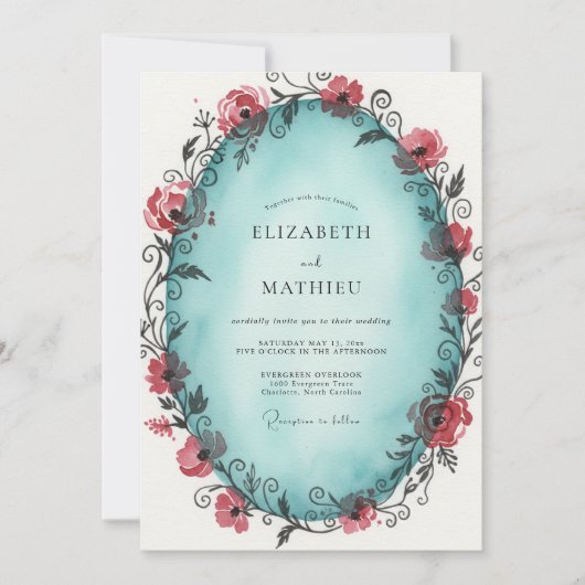Invitation Mariage Vigne Rouge Cyan (Devant)