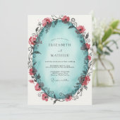 Invitation Mariage Vigne Rouge Cyan (Debout devant)