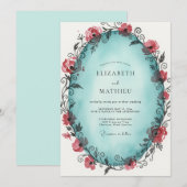 Invitation Mariage Vigne Rouge Cyan (Devant / Derrière)