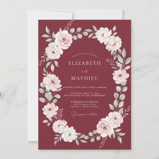 Invitation Mariage Vigne Rouge Profond (Devant)