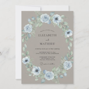 Invitation Mariage Vigne Taupe Bleu Acier