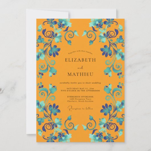 Invitation Mariage Vigne Turquoise Moutarde (Devant)