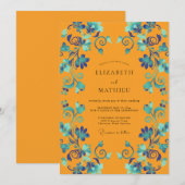 Invitation Mariage Vigne Turquoise Moutarde (Devant / Derrière)