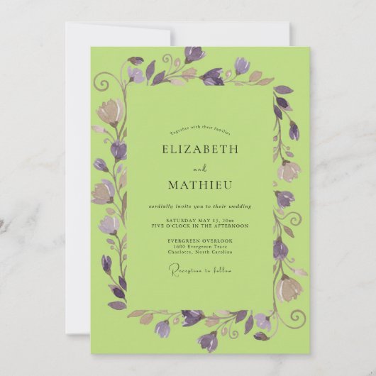 Invitation Mariage Vigne Violette Chartreuse (Devant)