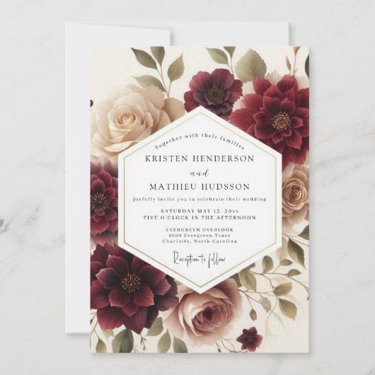 Invitation Mariage Vignette Rouge Bordeaux (Devant)